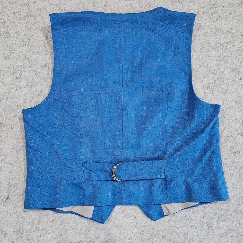 Topshop Linen Vest Tailored Waistcoat Vest Cobalt Blue Buckle Buttons US 6 - Picture 3 of 6